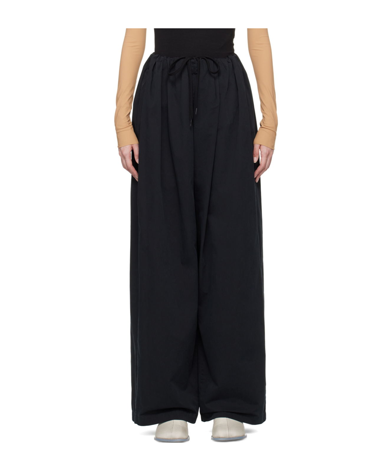 Mm6 Maison Margiela Gathered Wide-leg Trousers In Black