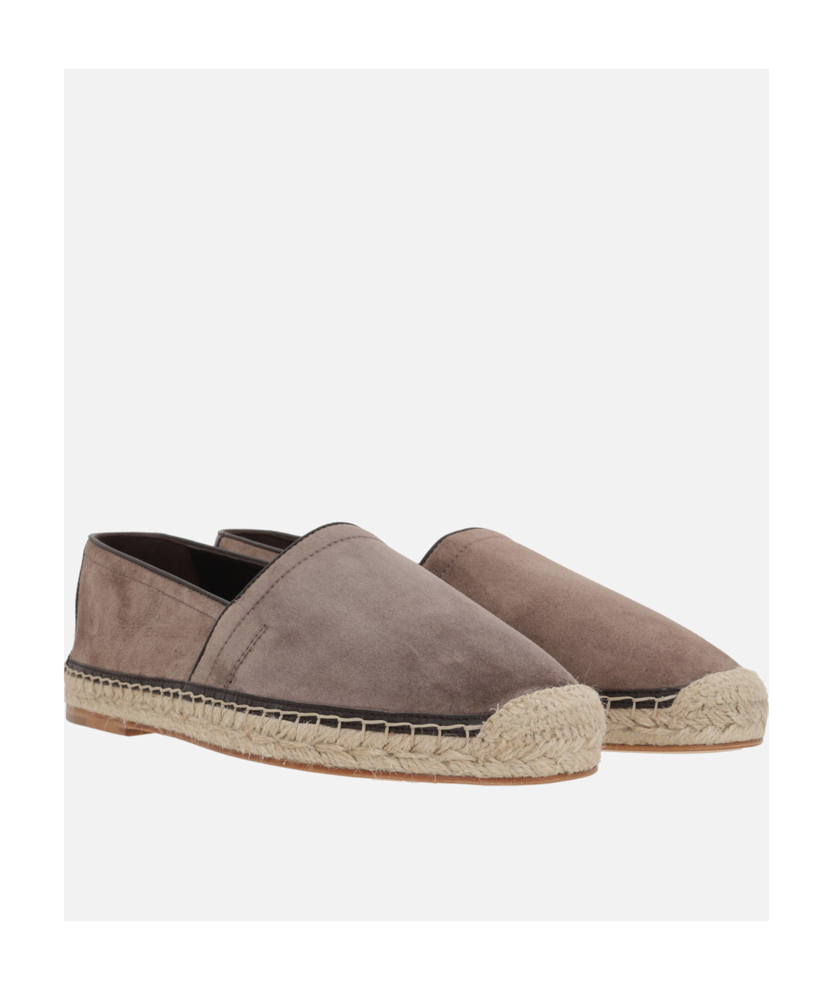 Brunello Cucinelli Round Toe Suede Espadrilles With Jute Sole In Multicolor