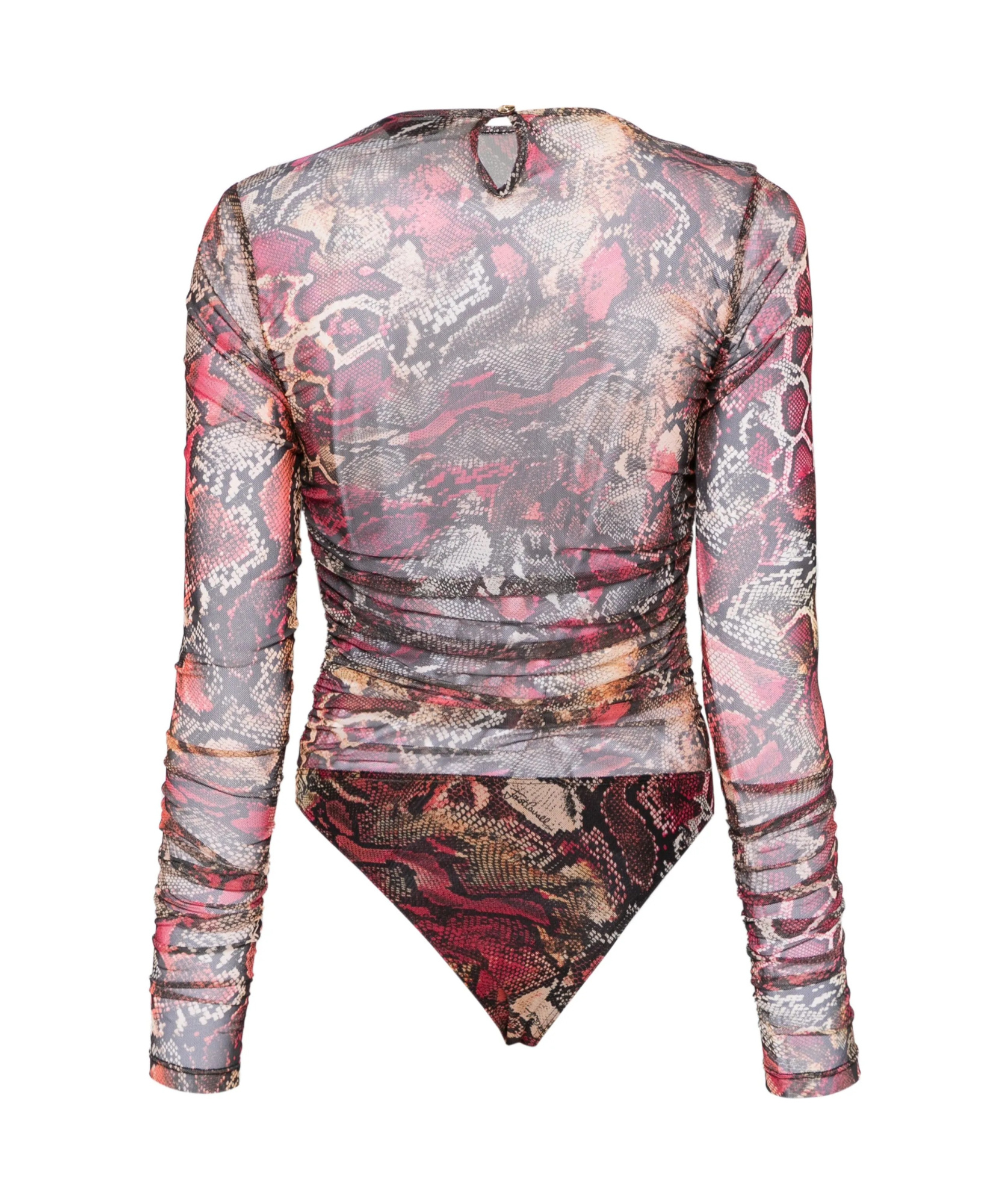 Shop Just Cavalli Pyton-print Tulle Bodysuit In Gray