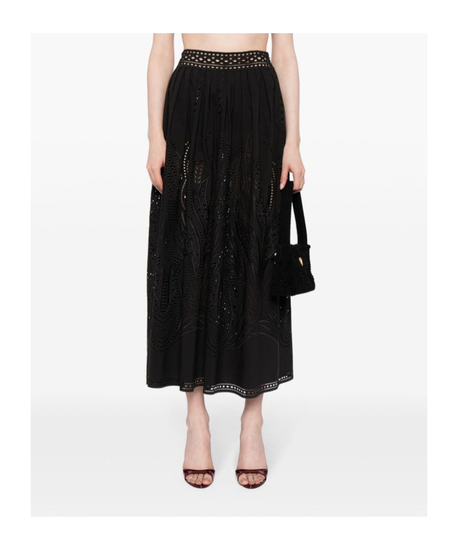 Alberta Ferretti Lace-detail Maxi Skirt In Black