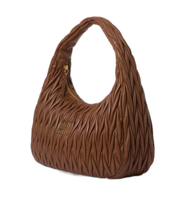 Miu Miu Miu Wander Matelassé Nappa Leather Hobo Bag In Brown
