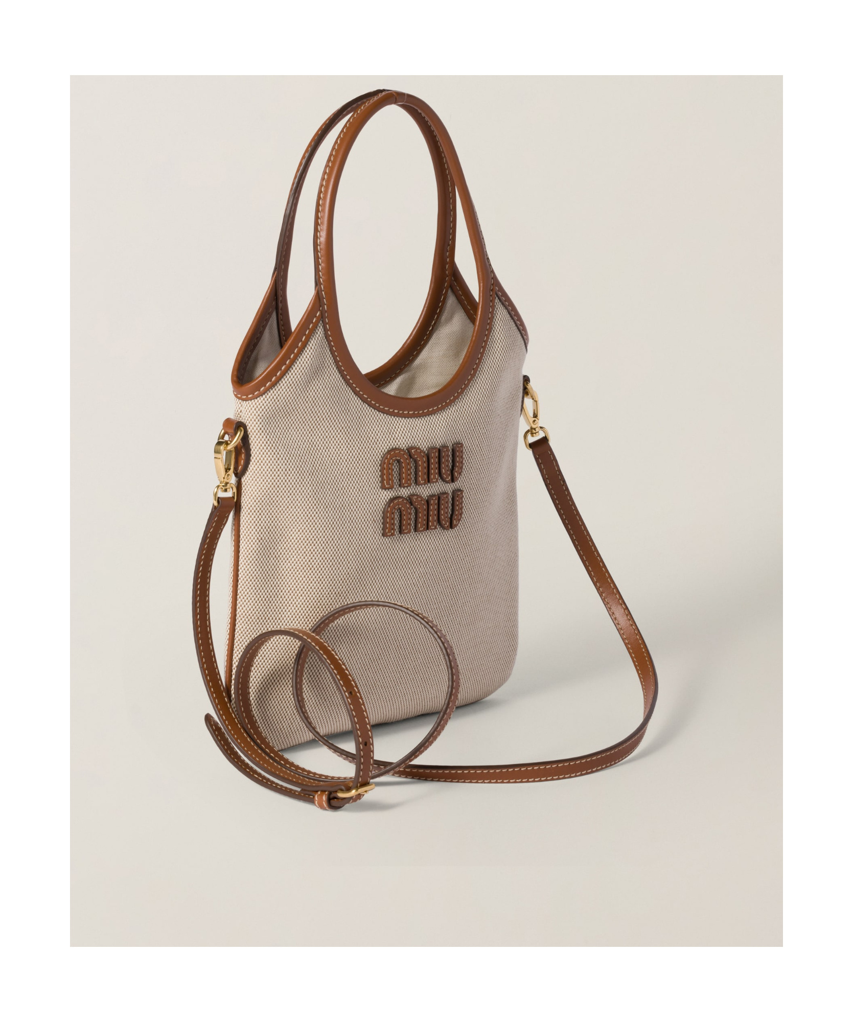 MIU MIU IVY CANVAS AND LEATHER BAG