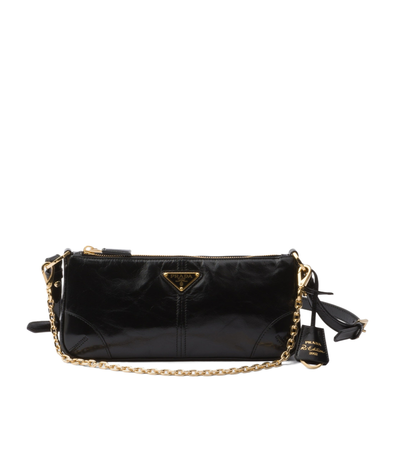 Prada Re-edition 2002 Medium Leather Shoulder Bag In Black