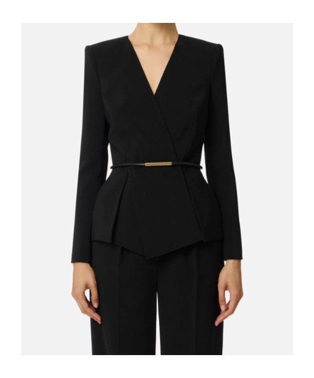 Elisabetta Franchi Belt Lightweight Crêpe Jacket In Black