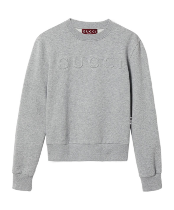 Shop Gucci Cotton Jersey Embossed Sweatshirt In Gray
