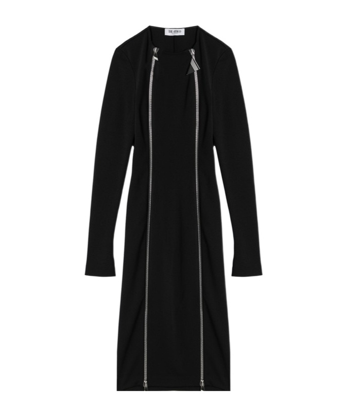 Attico Polyester Dress With Long Sleeves And Fitted Silhouette In Black