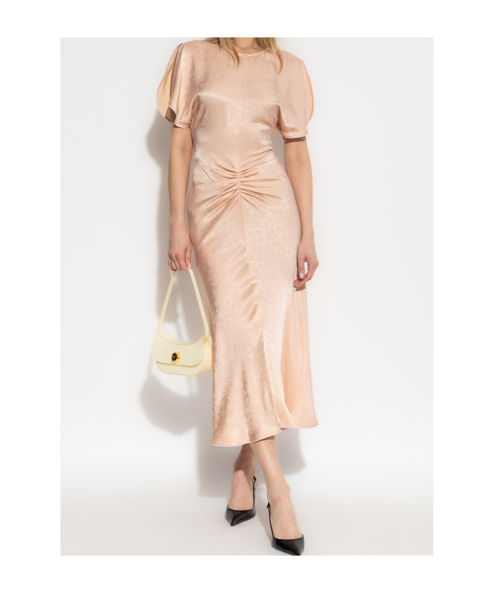 Victoria Beckham Light Pink Damask Dress With Gathering In Nude