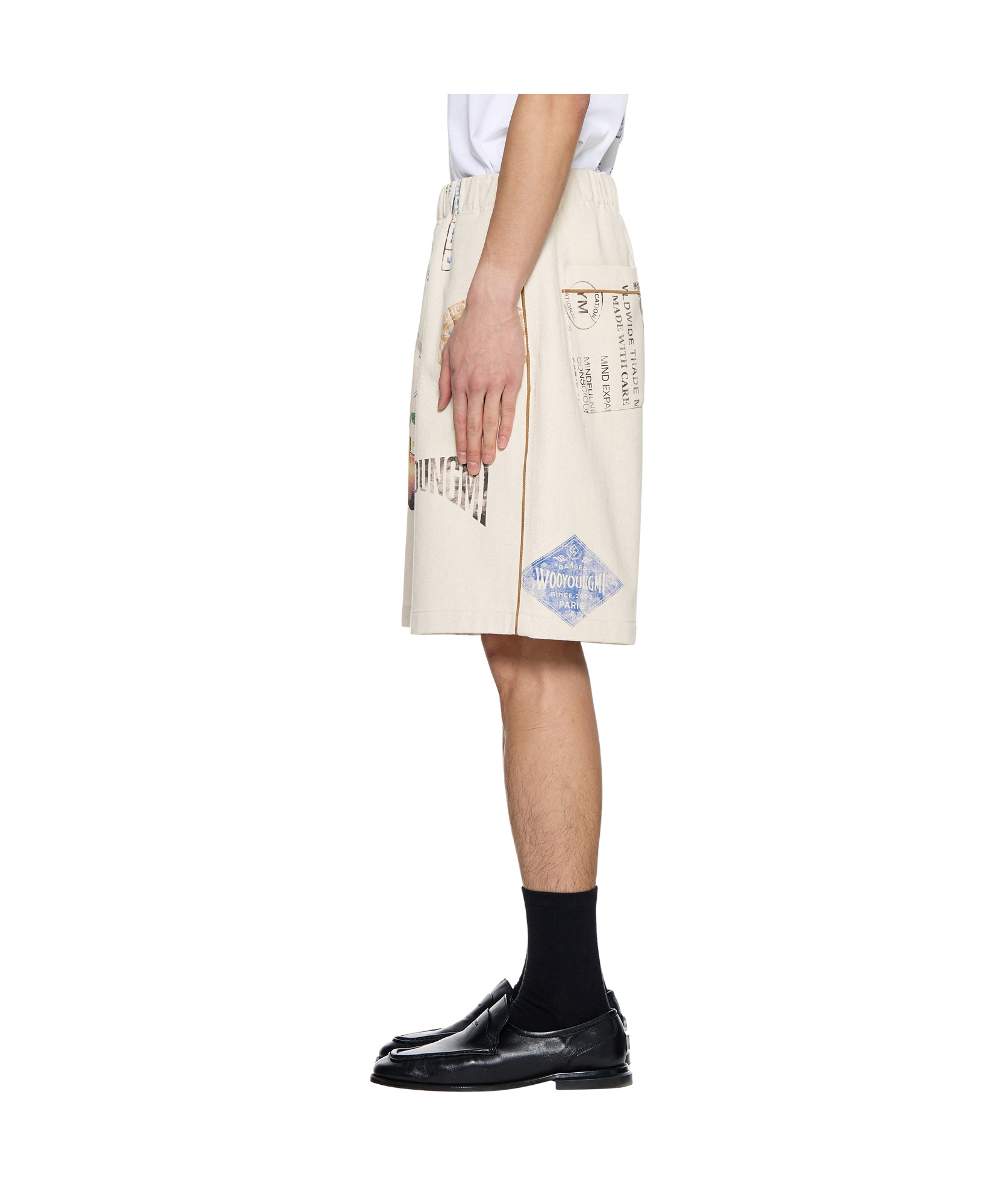 Wooyoungmi Beige Graphic Twill Shorts In White