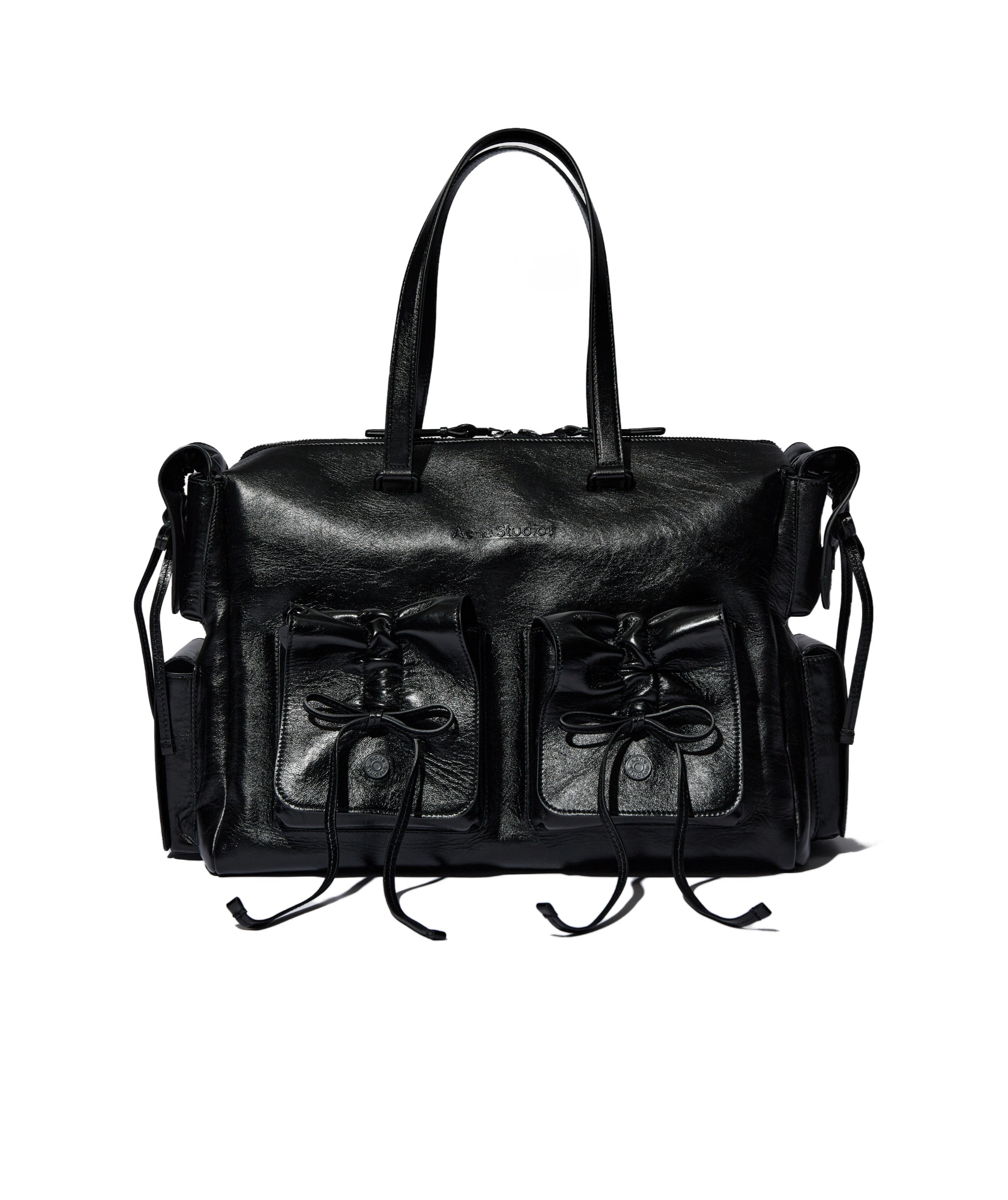 Acne Studios Multipocket Leather Tote Bag In Black