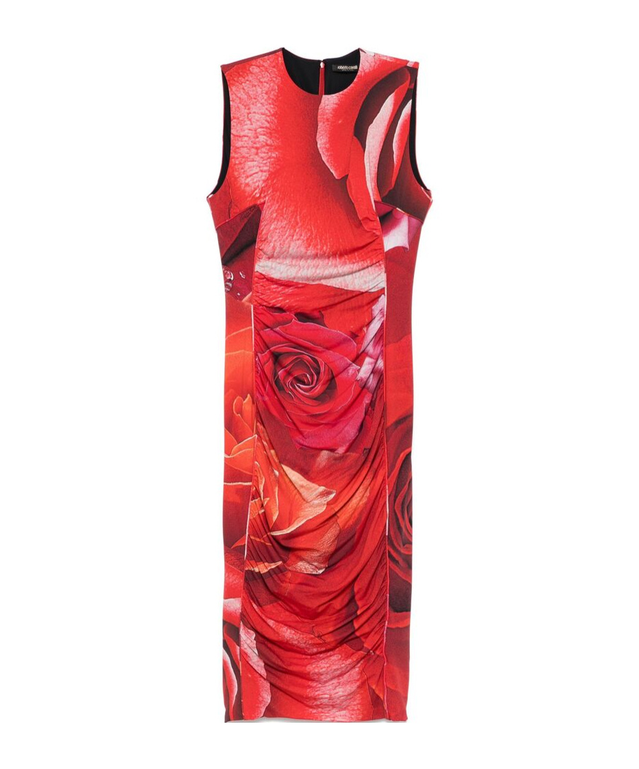 ROBERTO CAVALLI ROSE-PRINT MIDI DRESS