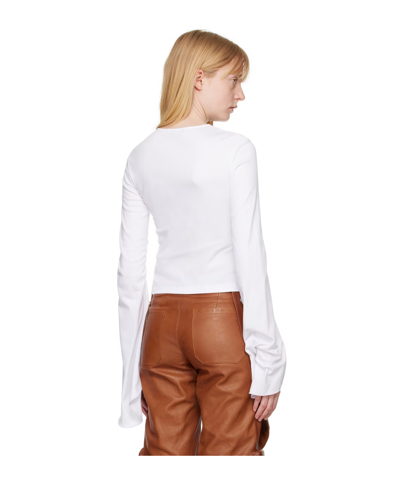 Shop Blumarine Round Collar And Long-sleeved T-shirt In White