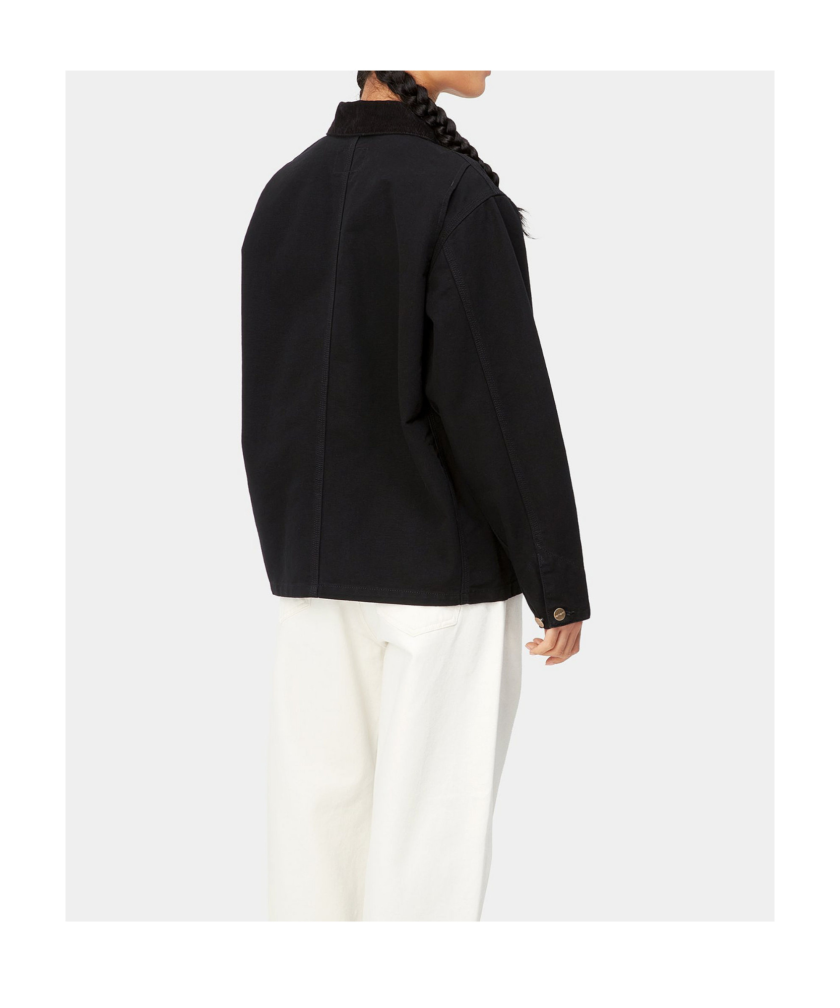 Carhartt Structured Short Coat With Button-up Front And Flap Pockets In Black