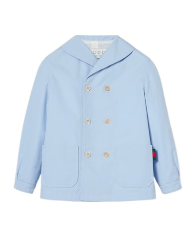 Gucci Cotton Jacket With Web In Light Blue