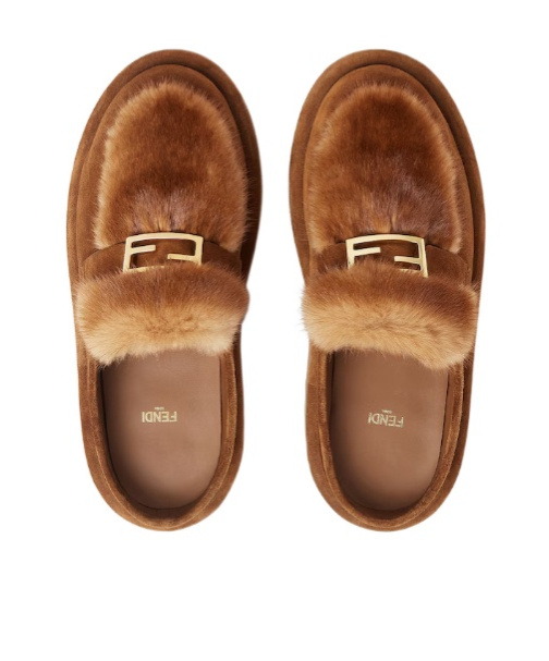 Fendi Apres Chic Brown Suede And Mink Sabots In Brown
