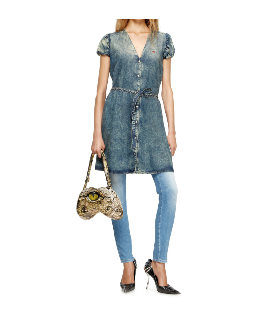 Diesel Puff-sleeves Buttoned-front Mini Day Dress In Blue