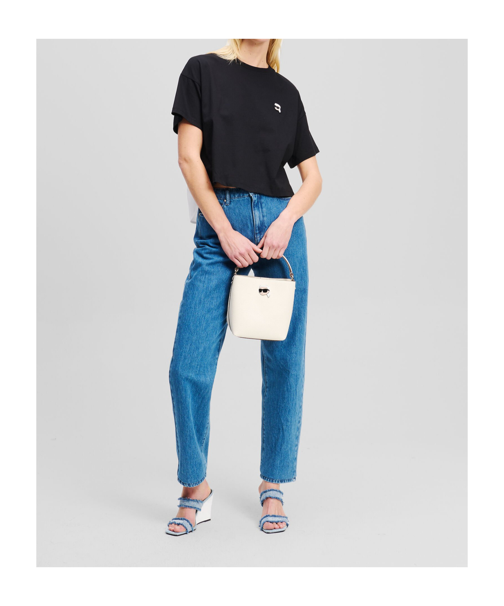 Karl Lagerfeld Ikon Fabric Mixed T-shirt In Black