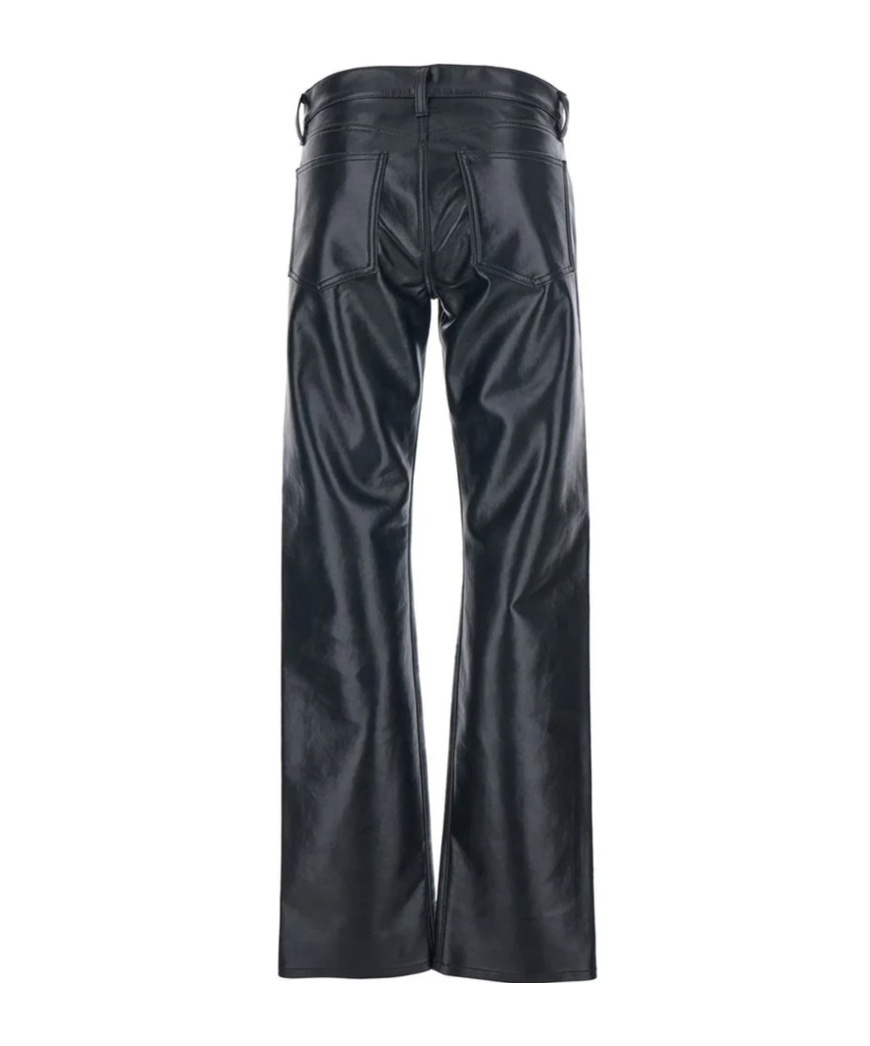 Agolde Black Pants With Belt Loops In Leather Blend Woman In Black