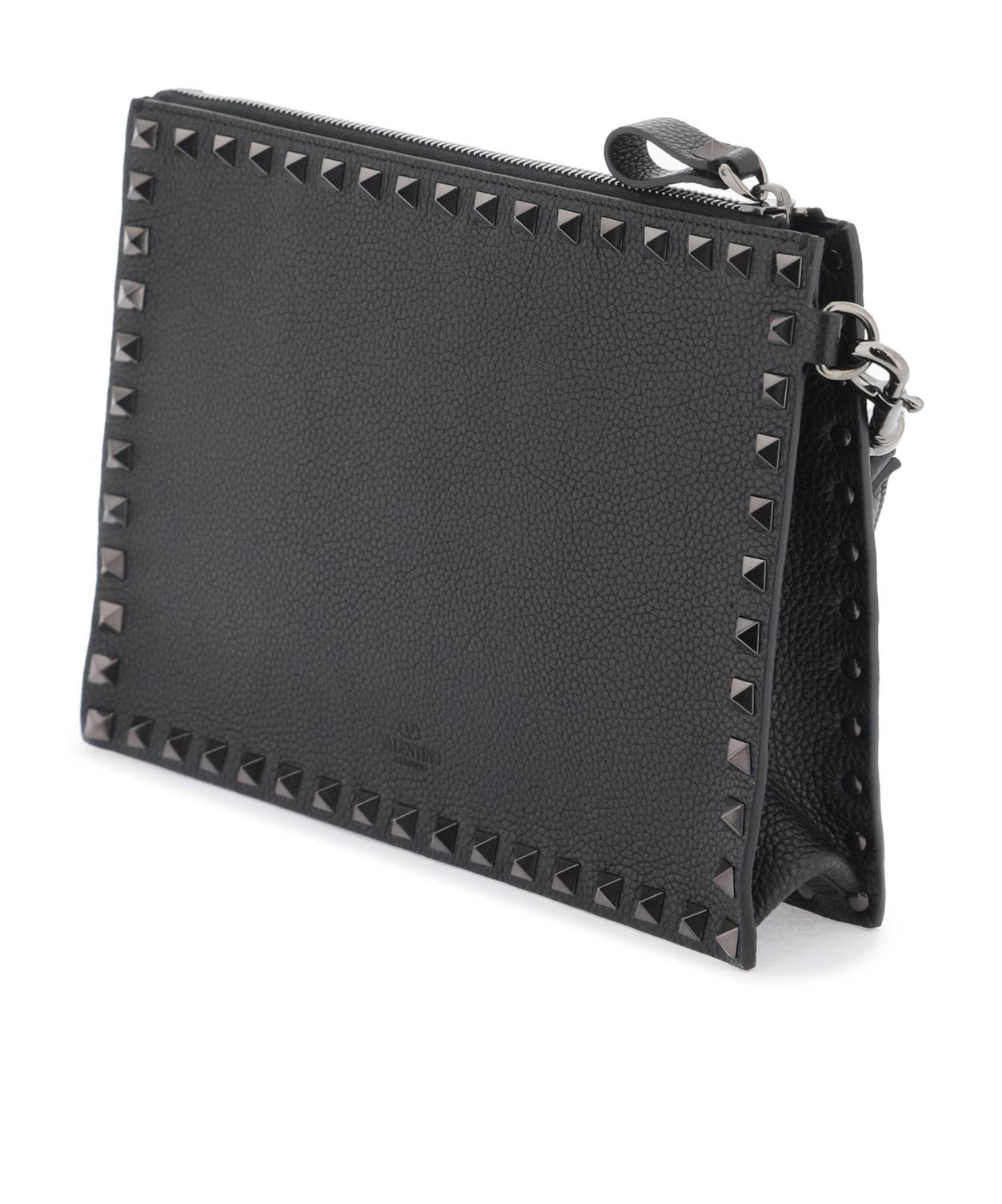 Valentino Rockstud Leather Clutch Bag In Black