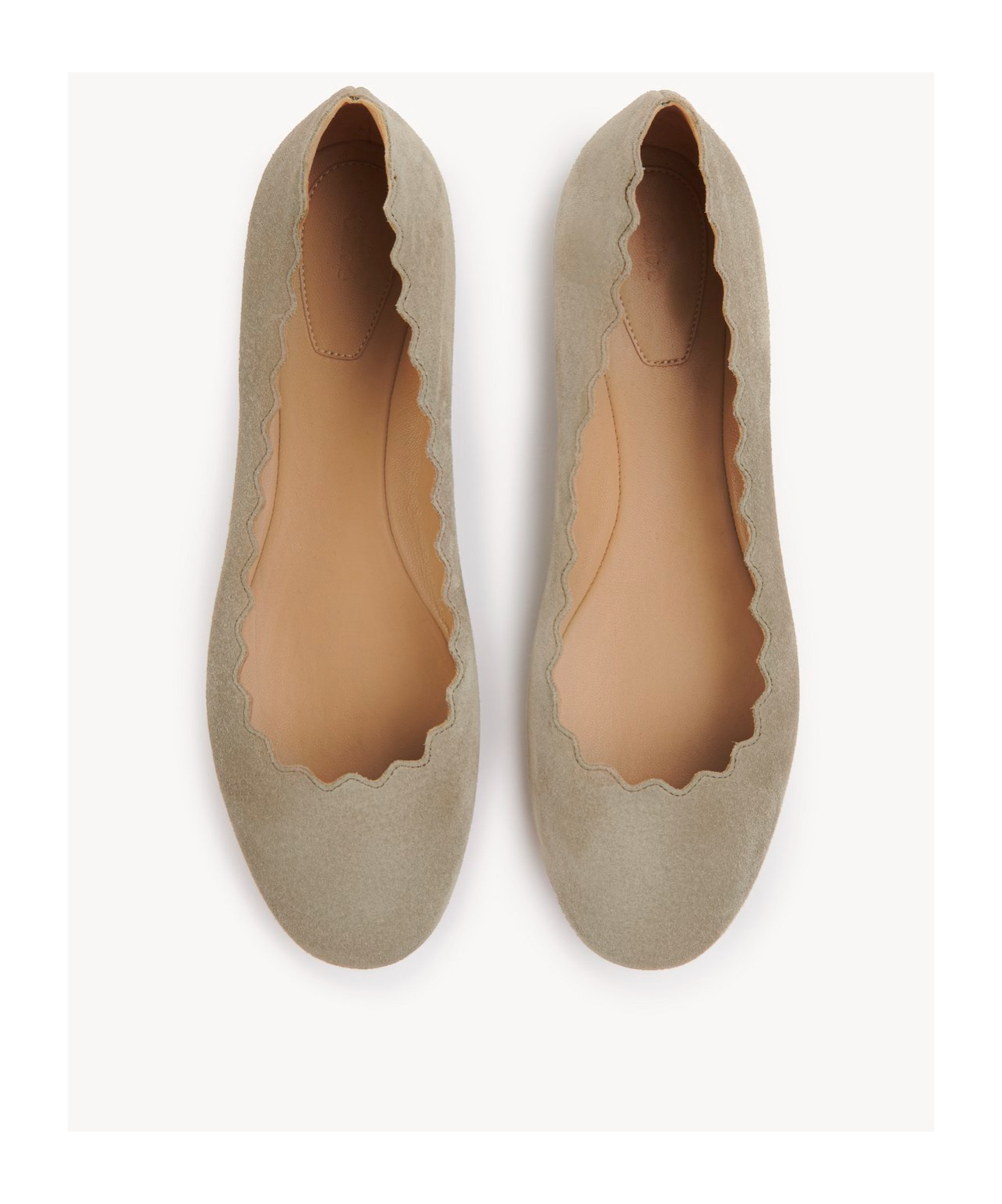 Chloé Scalloped Suede Ballet Flats In Nude