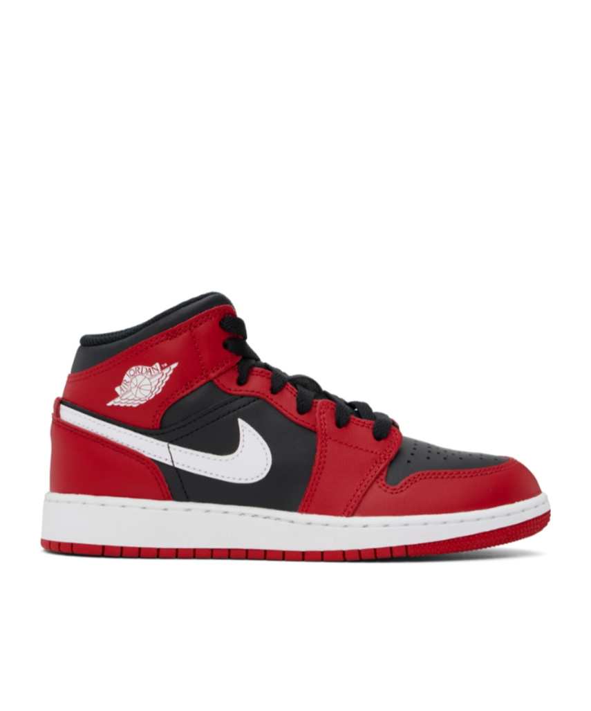 Nike Big Kids Black & Red Air Jordan 1 Mid Sneakers In Black Red