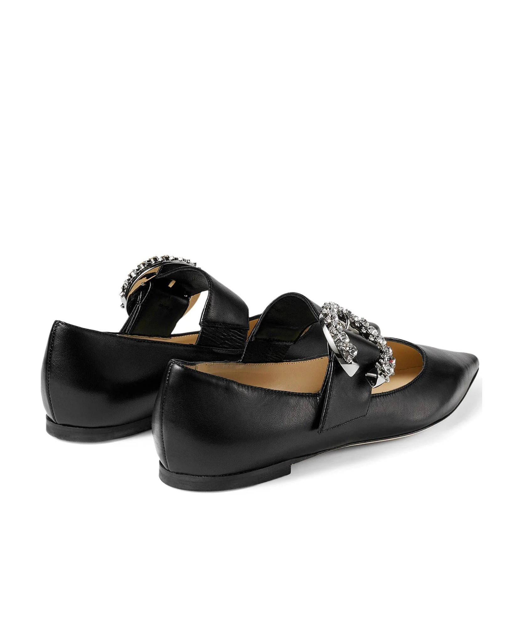 Jimmy Choo Melva Crystal-embellished Point-toe Ballet Flats In Black Leather In Black