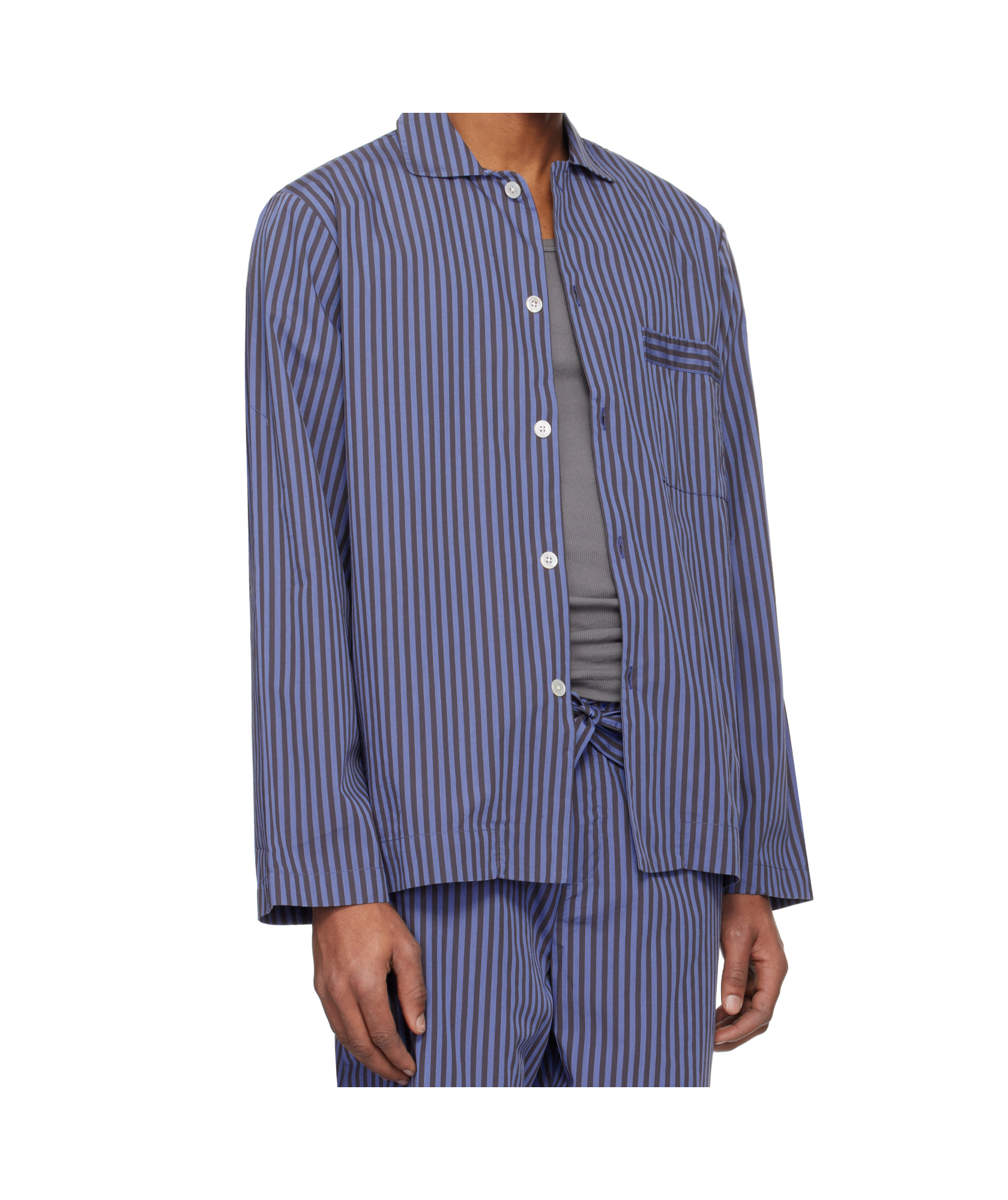 Tekla Camp-collar Striped Organic Cotton-poplin Pyjama Shirt In Blue