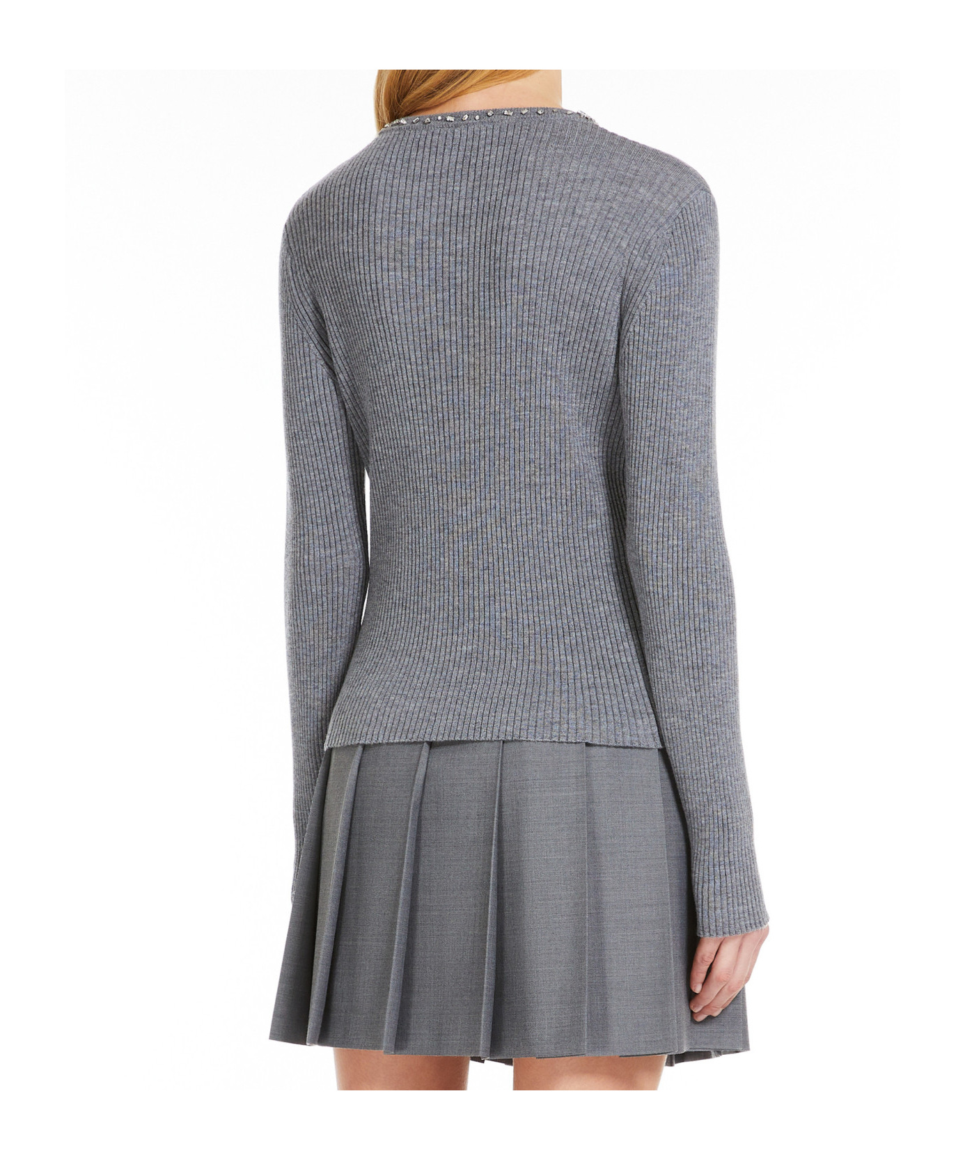 Max Mara Long-sleeved Wool Sweater In Gray