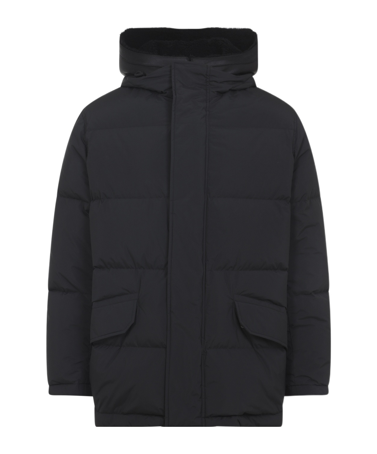 Yves Salomon Padded Black Down Jacket With High Collar And Concealed Zip In Black