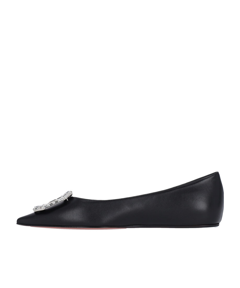 Shop Amina Muaddi Pointed Flat Shoes In Black