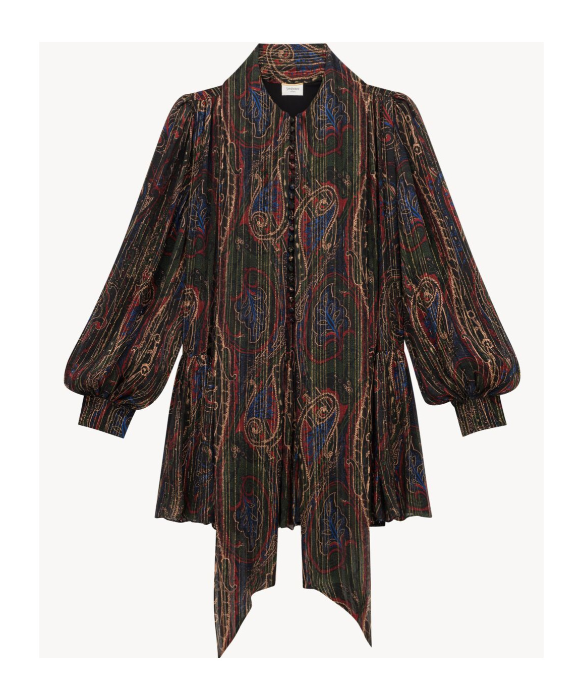 Saint Laurent Silk-blend Patterned Mini Dress In Black