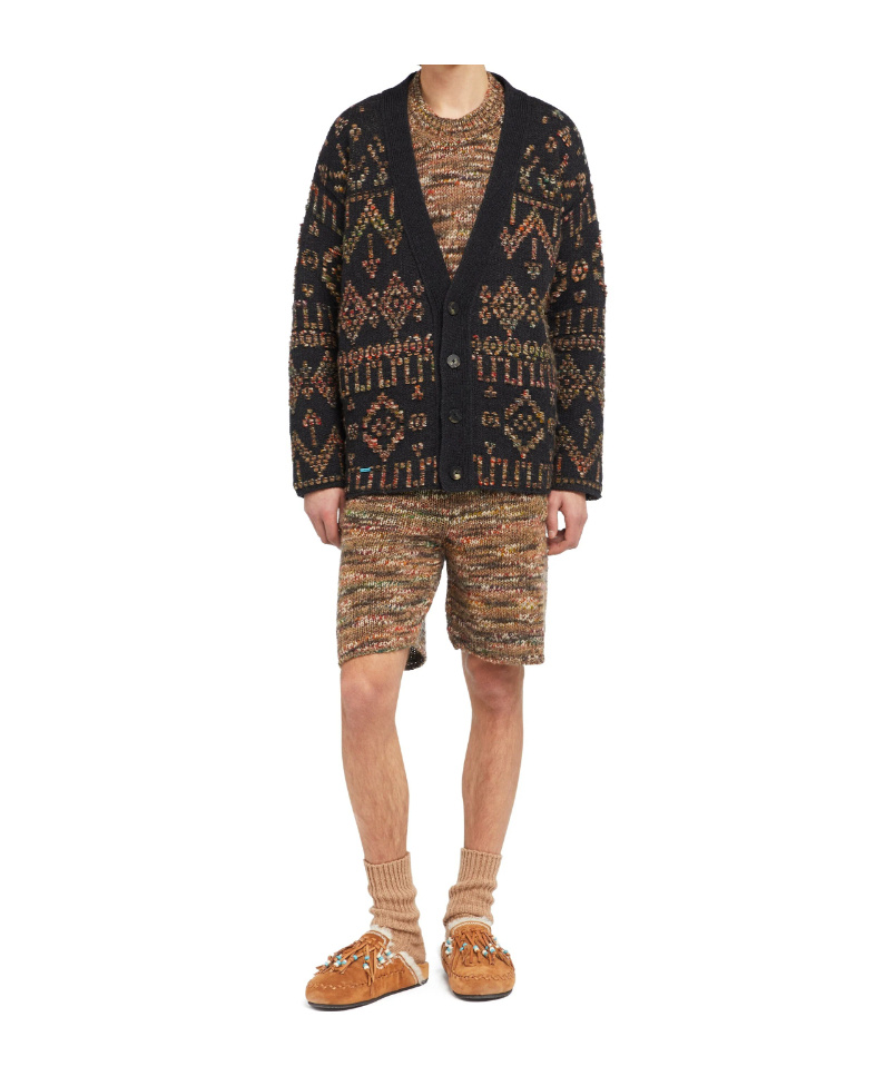 Alanui Wool Blend Grunge Beat Cardigan With Embroidered Geometric Pattern In Black