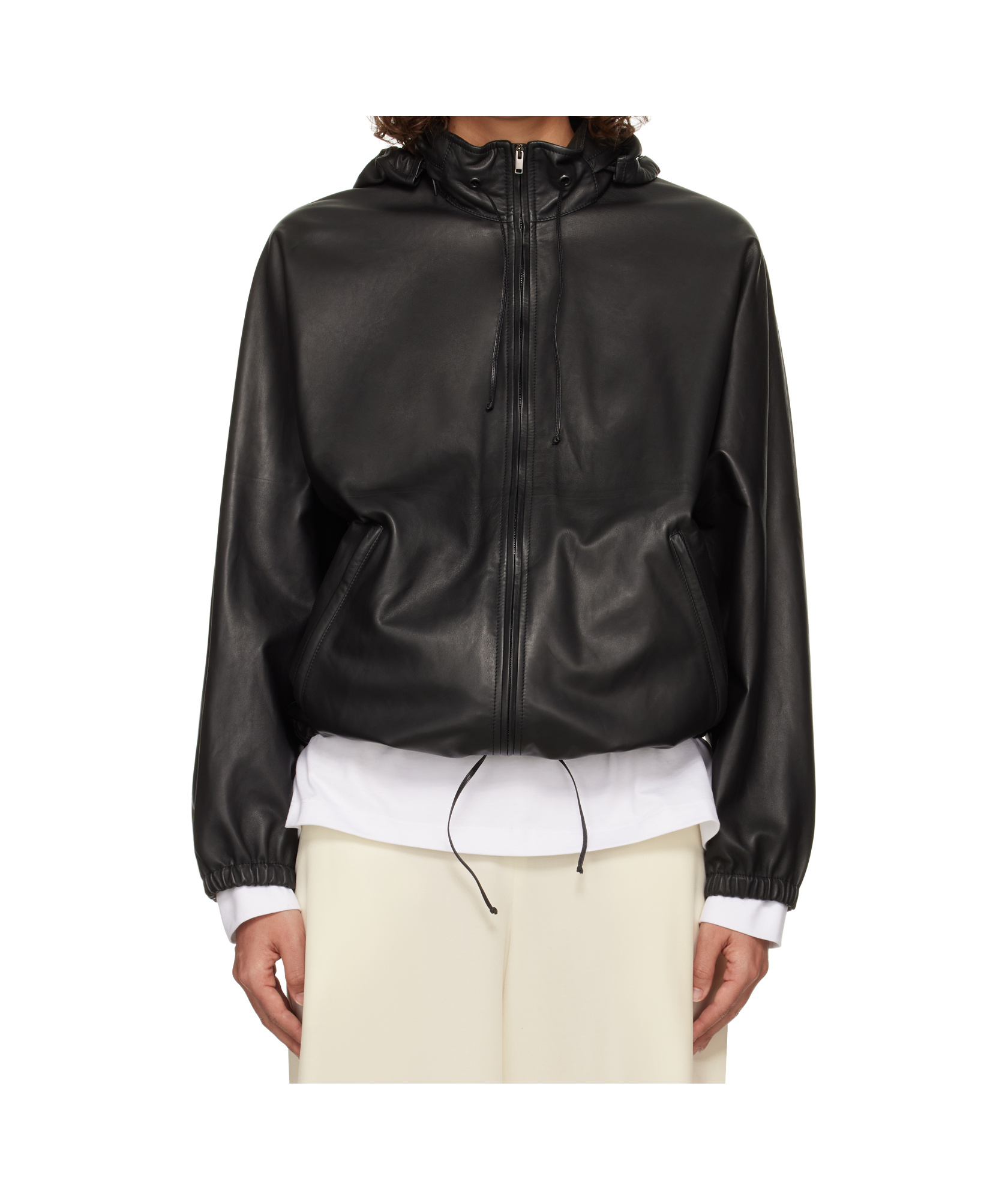 The Row Jilly Oversized Leather Bomber Jacket In Black
