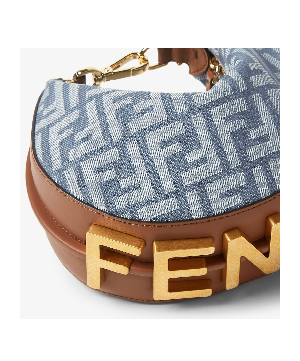 Fendi Women Mini Denim Effect Ff Jacquard Graphy Hobo Bag