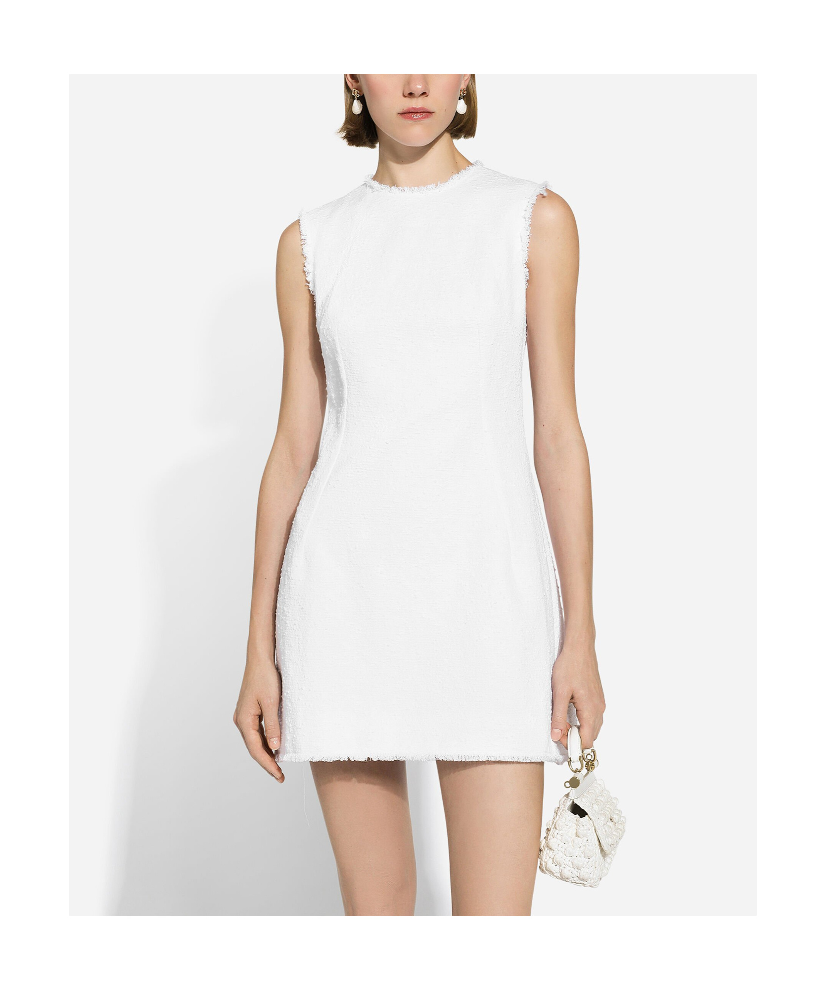 Dolce & Gabbana Tweed Sleeveless Minidress In White