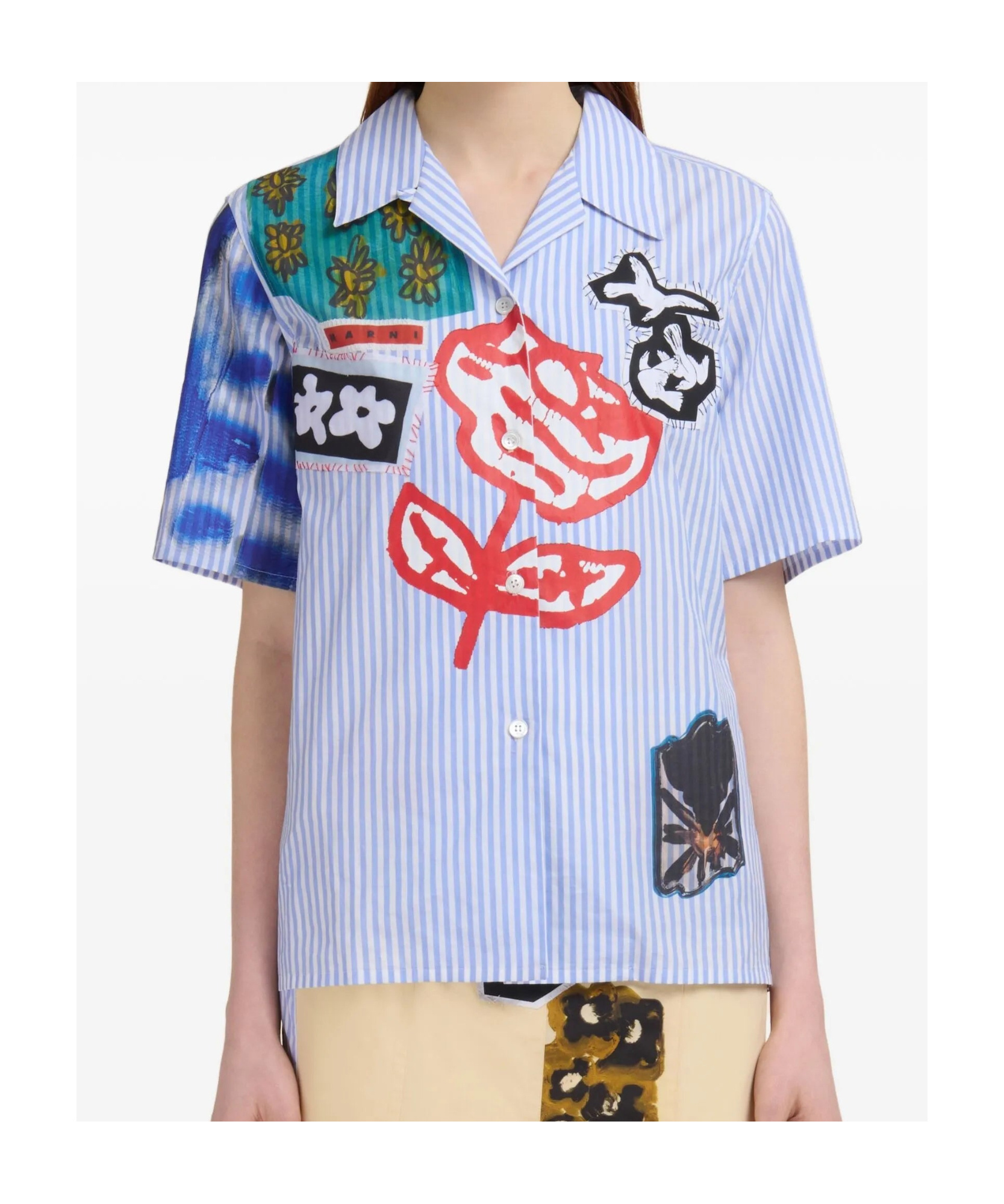 Marni Embroidered Short-sleeved Shirt In Blue