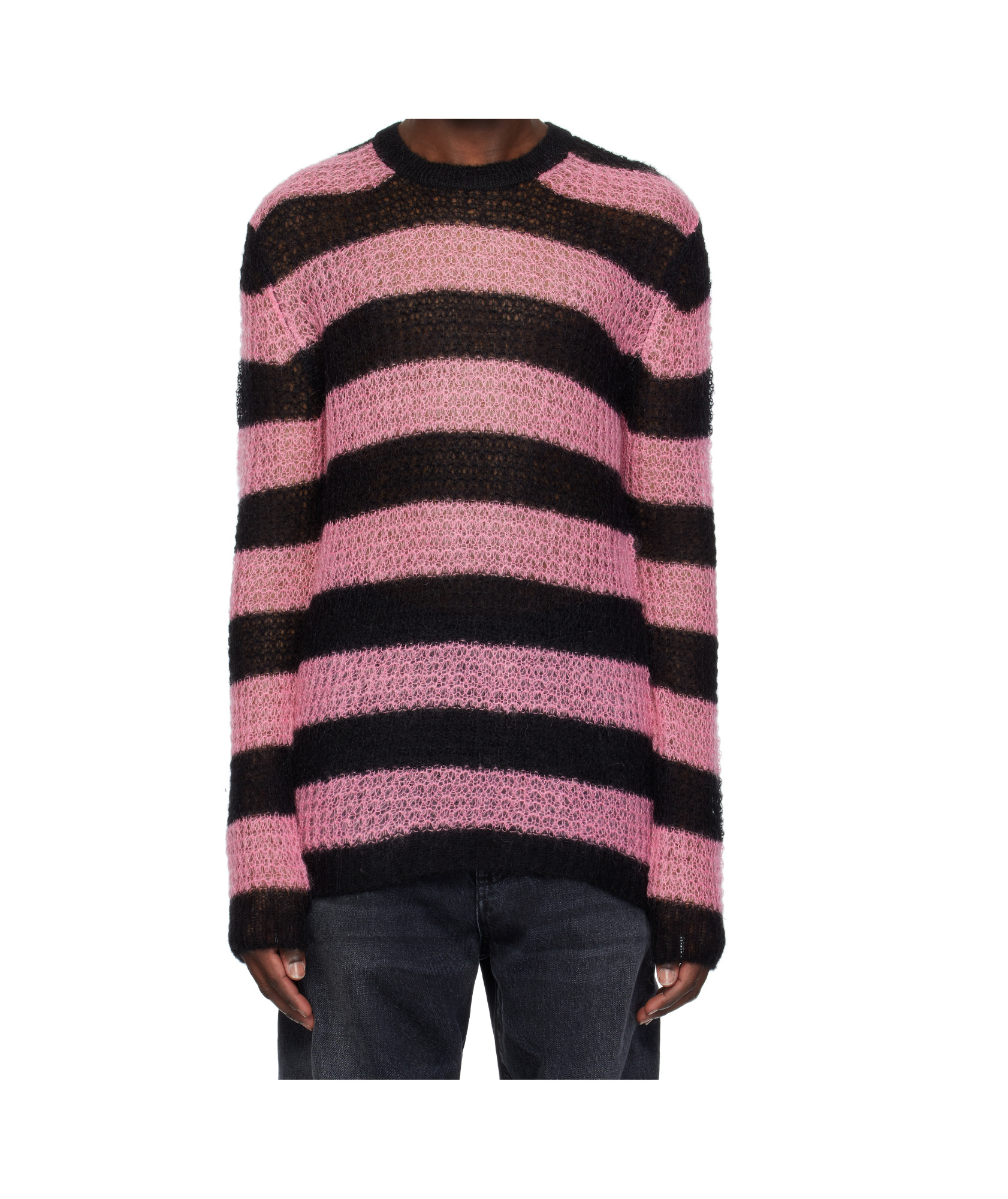 We11 Done Sheer Striped Round Neck Sweater In Black