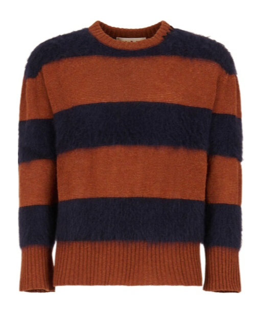 Marni Brown Wool And Mohair Jumper With Striped Pattern In Brown