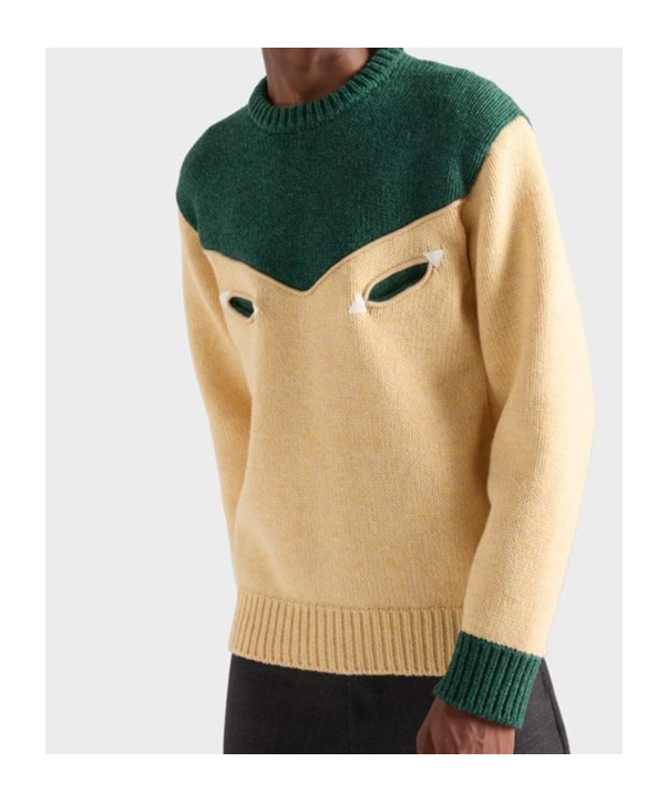 Prada Cream And Emerald Green Wool Sweater In Brown