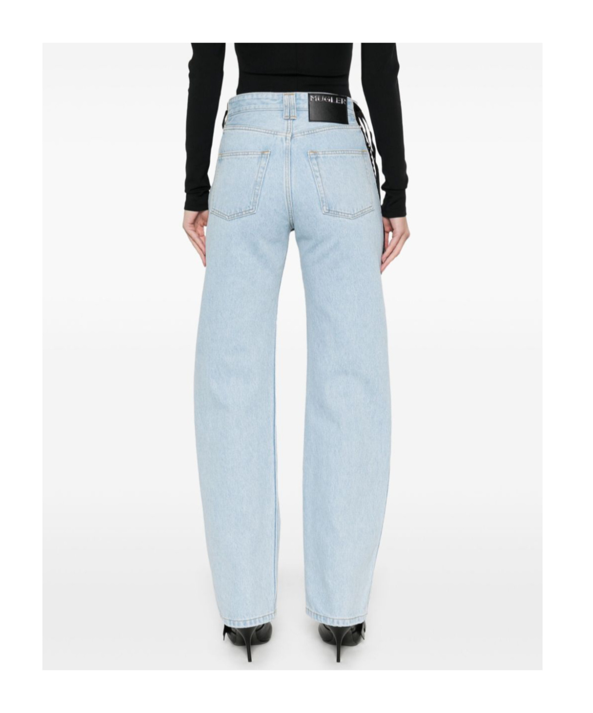Mugler Lace-up Detail Denim Trousers With Back Pockets In Blue