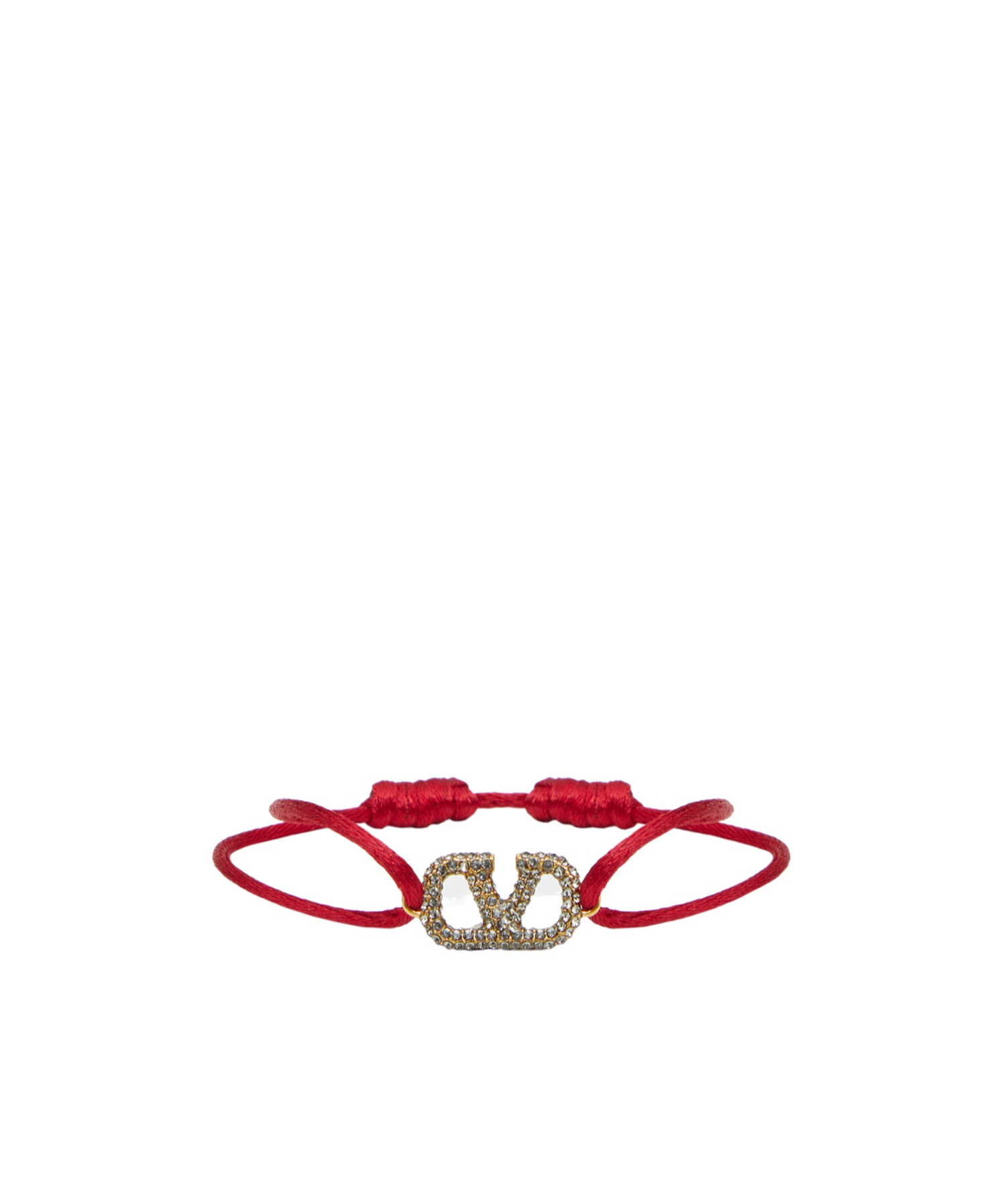 Shop Valentino Vlogo Signature Bracelet In Cotton And Swarovski Crystals In Red