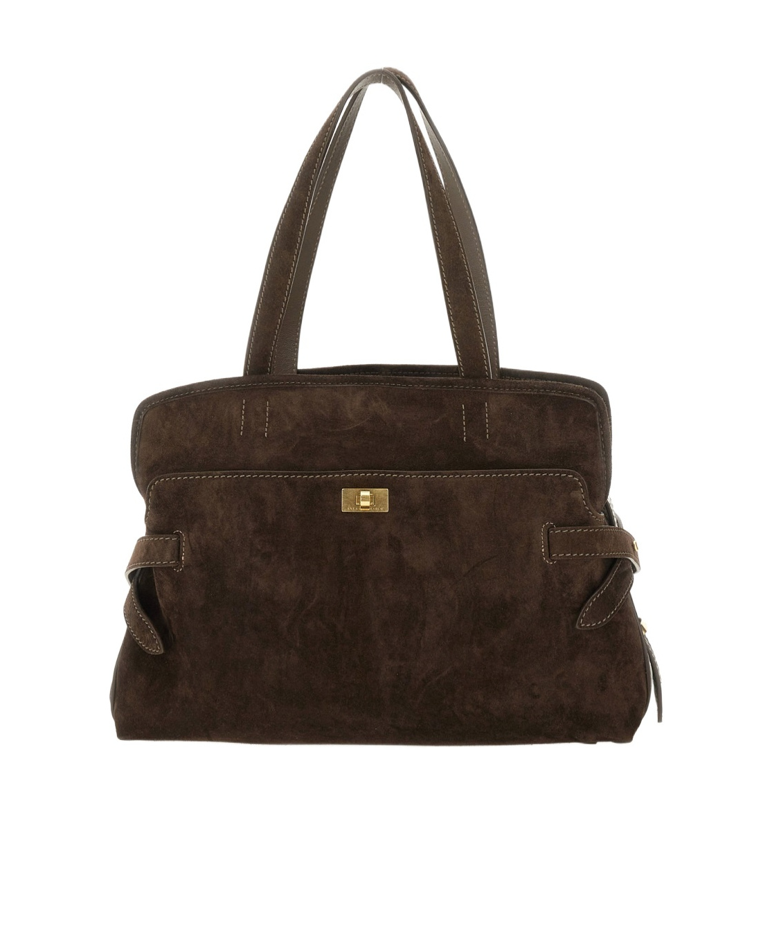 Anya Hindmarch Suede Double Handle Shoulder Bag With Pocket In Black