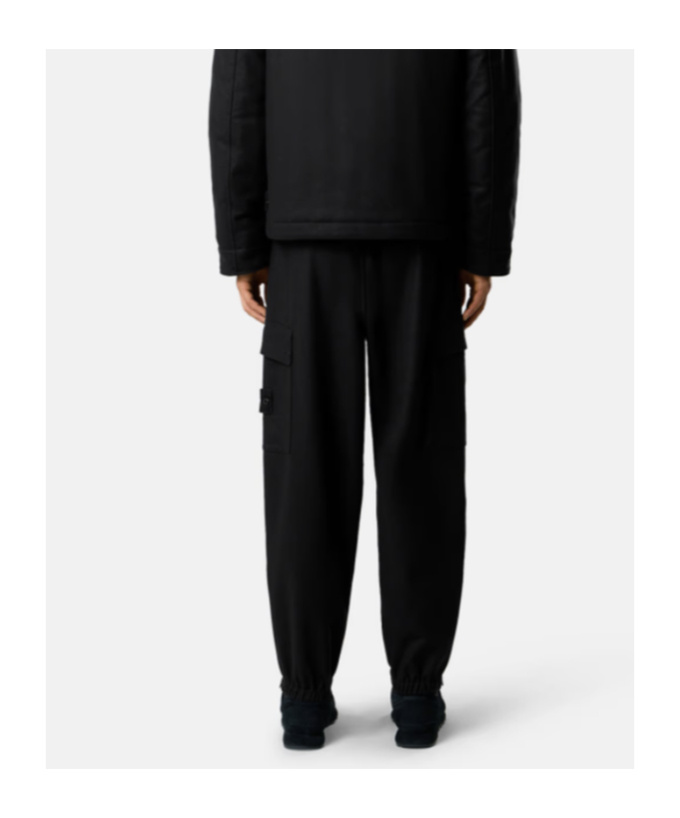Stone Island Loose-fit Cargo Trousers With Elasticated Zipped Cuffs In Black