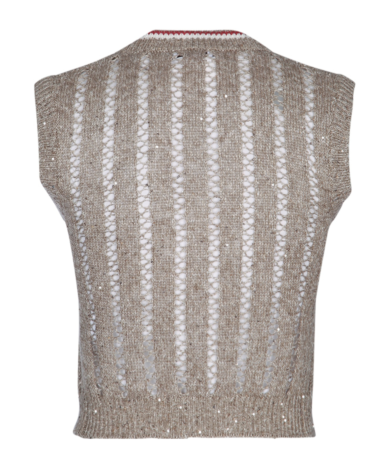 Brunello Cucinelli V-neck Sleeveless Knit Vest Design In Gray