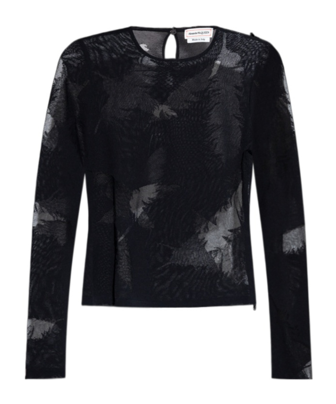 Alexander Mcqueen Bluse Mit Feder-intarsie In Black
