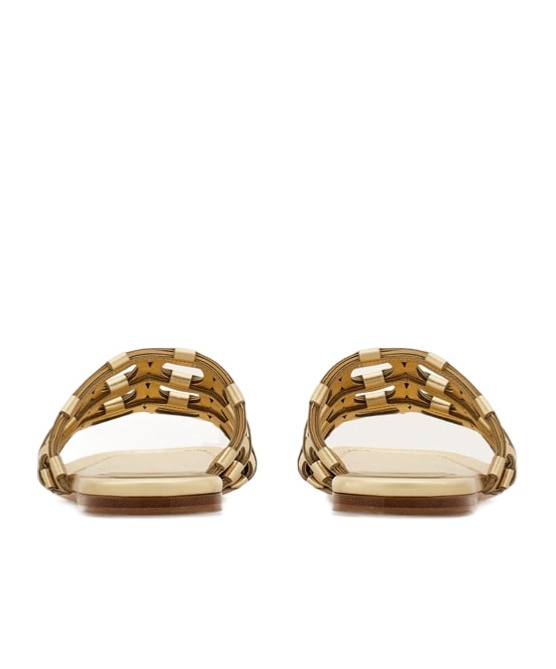 Ferragamo Erne Gancini Leather Slides In Gold