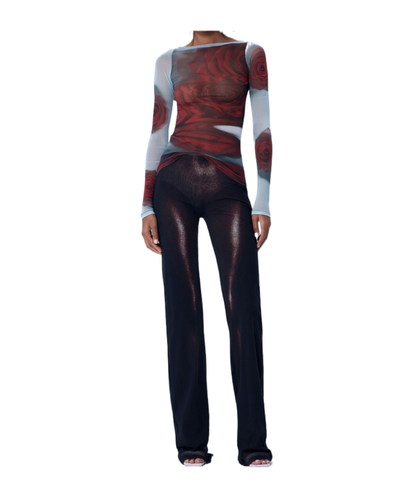 Jean Paul Gaultier Women Blurry Roses Medaillon Print Mesh Boat Neck Top In Multi