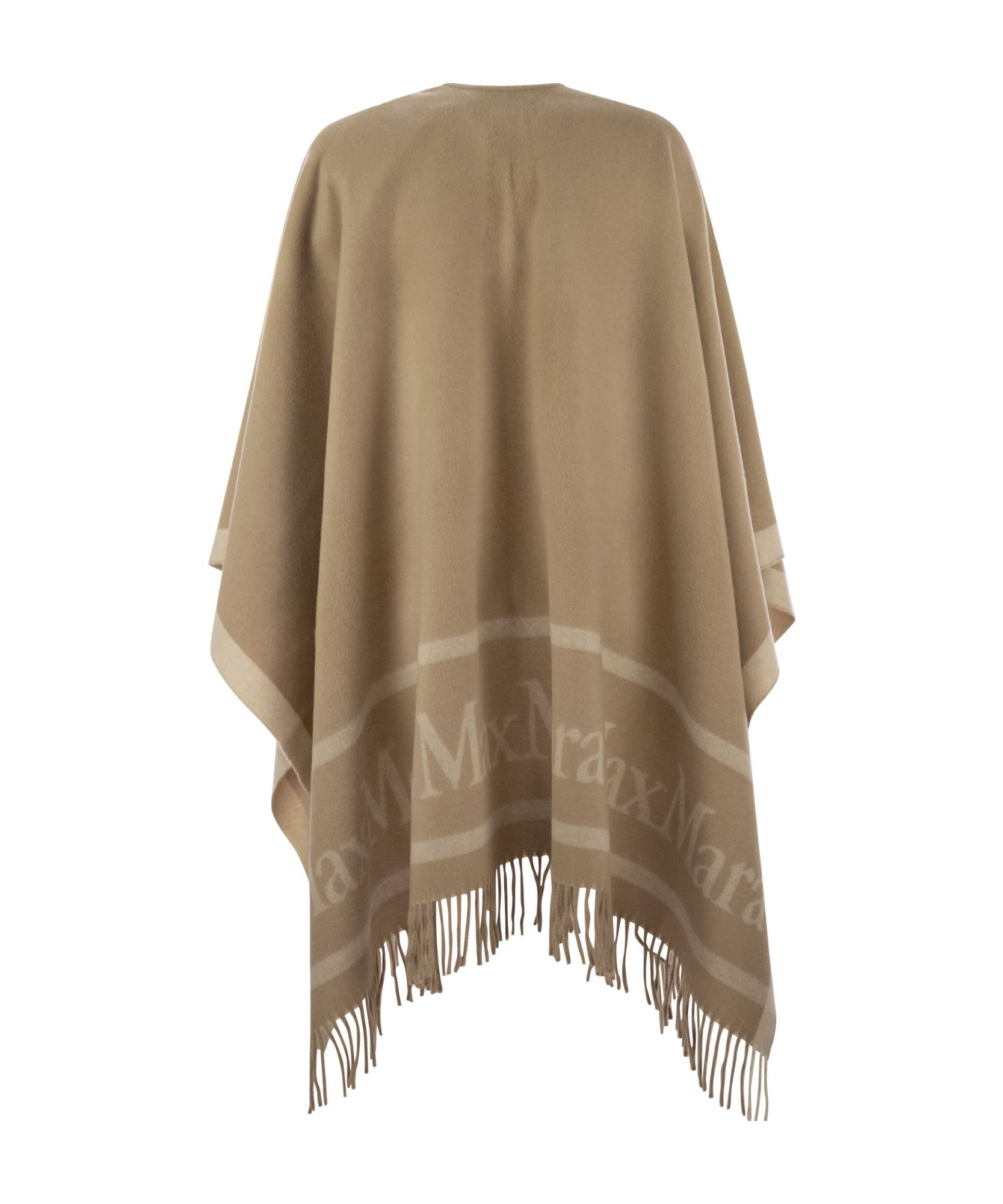 Max Mara Fringed Wool Cloak In Brown