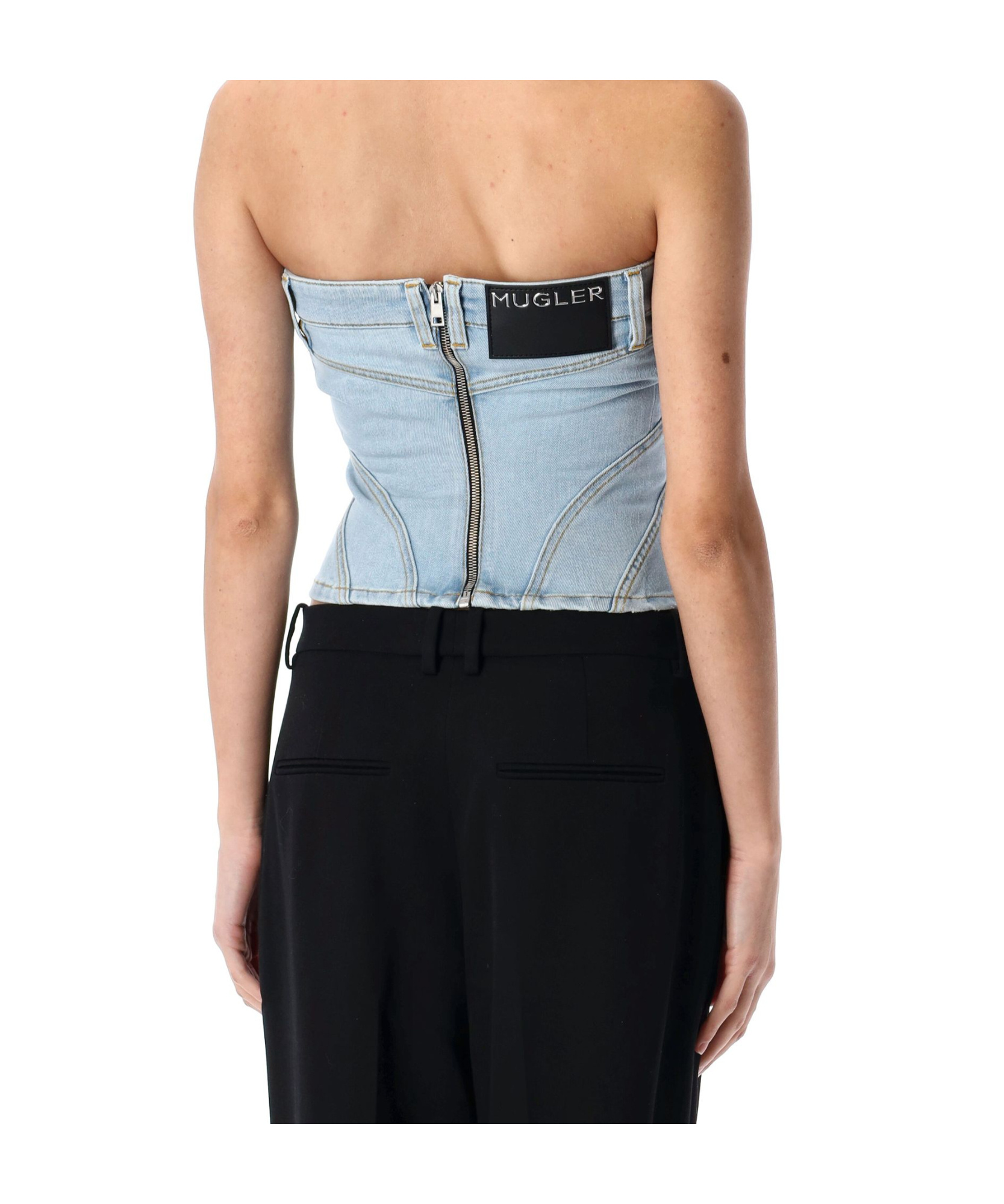 Mugler Women's Denim Bustier Top In Multicolor