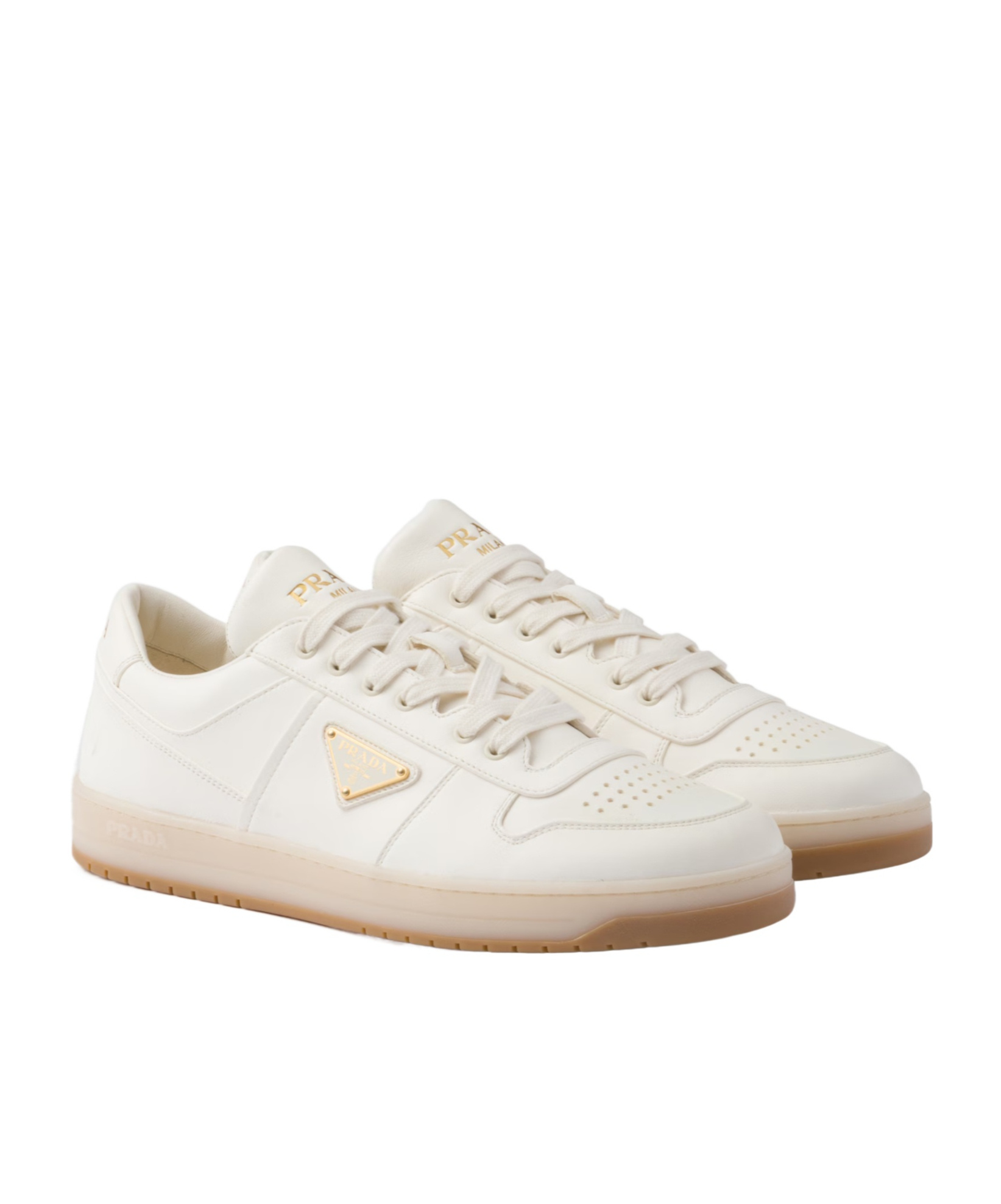 Prada Ivory Leather Lace-up Sneakers In Nude