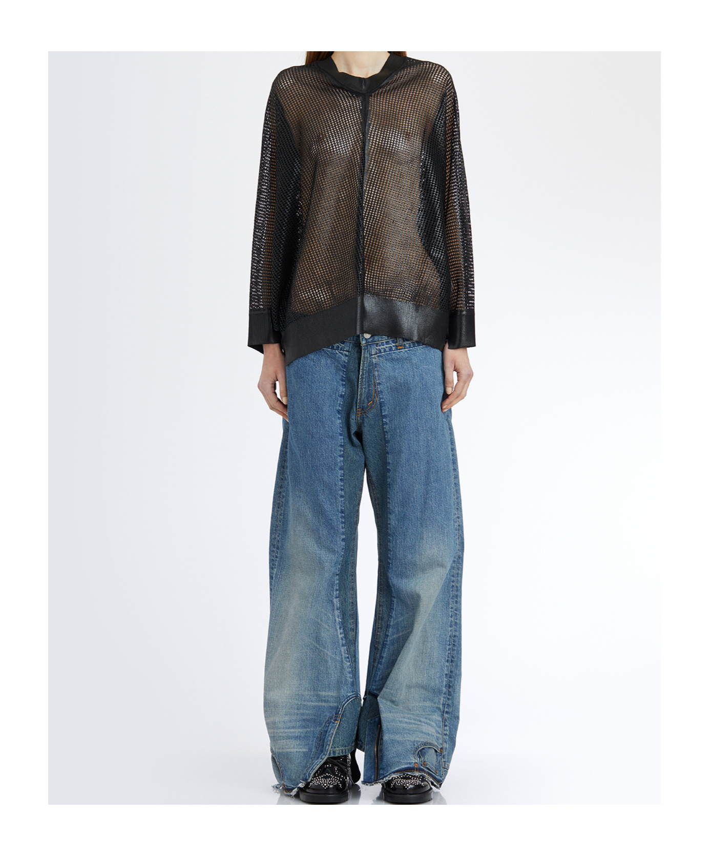 Junya Watanabe Oversized Mesh Sweater In Black